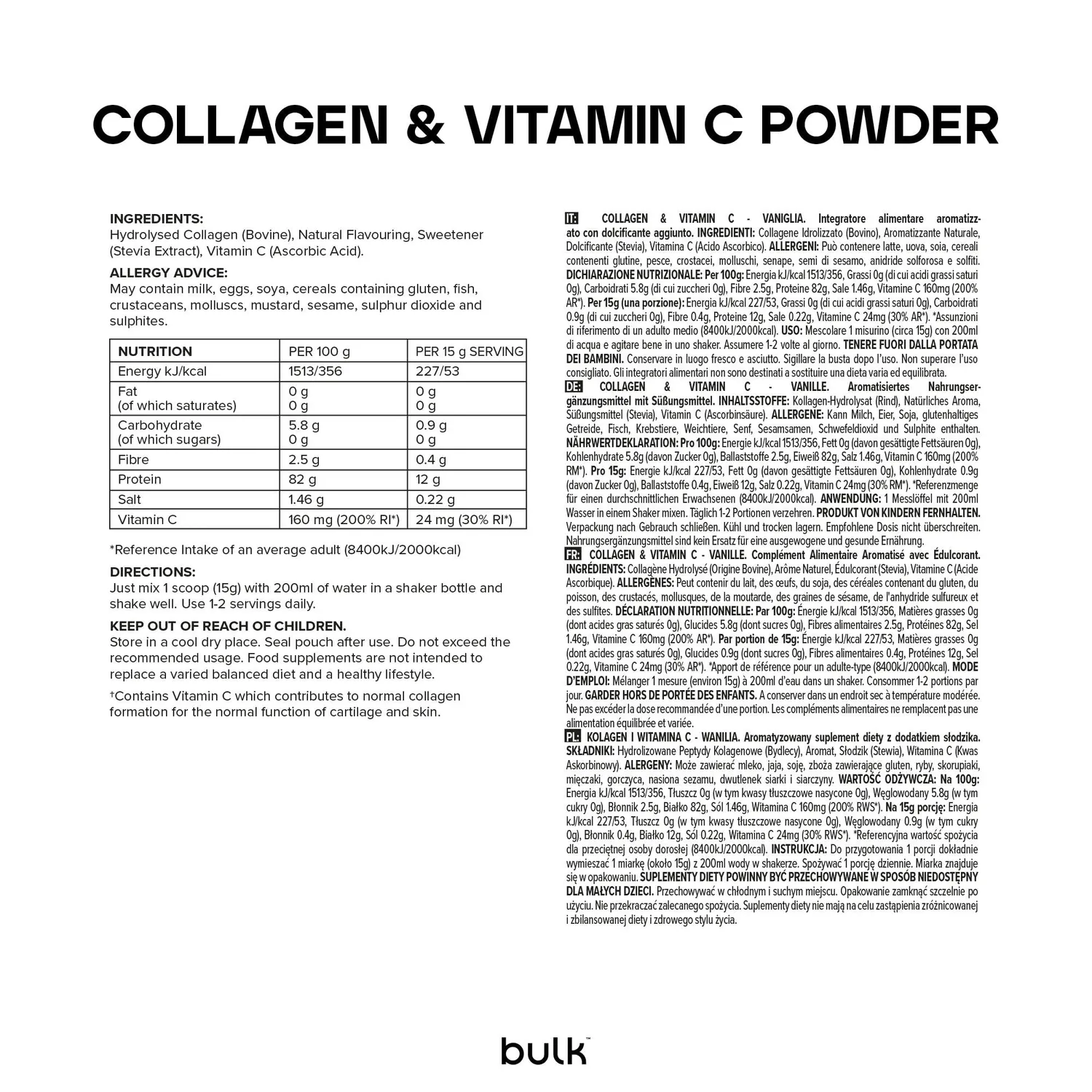 BULK Essential Whey protéines de lactosérum vanille 1 kg