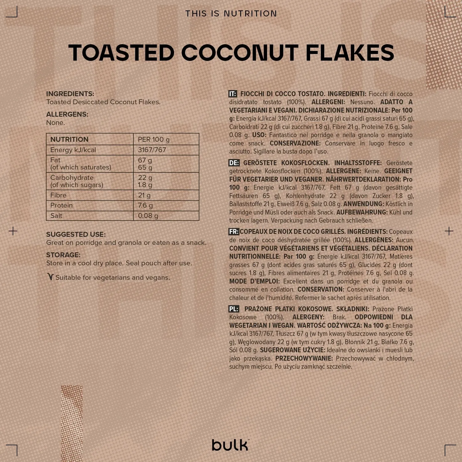 BULK Flocons de Noix de Coco Grillés 300 g Faible en Sucre
