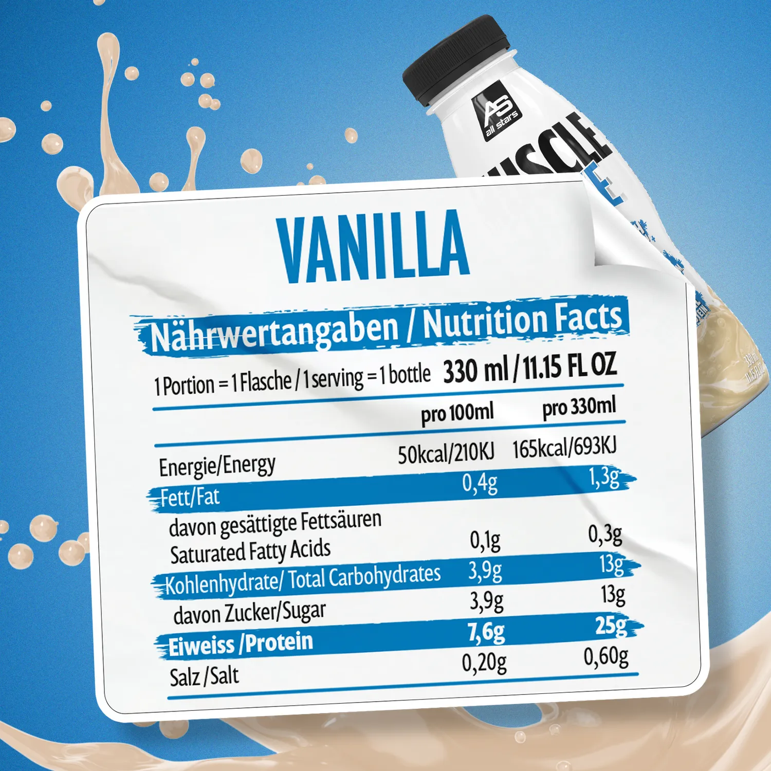 AllStars Muscle Shake boisson protéinée 330 ml Vanille, lot de 12