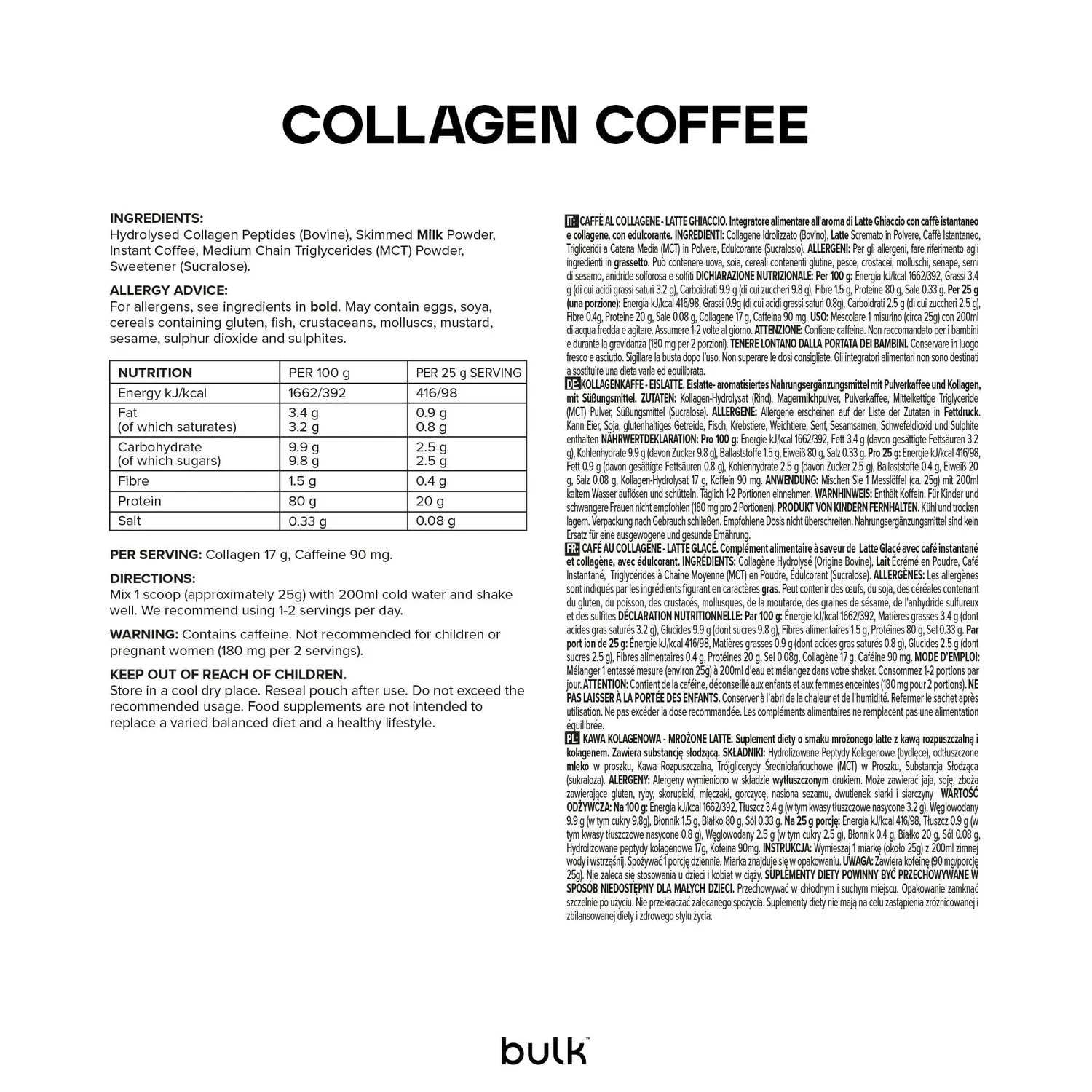 BULK Café au Collagène Latte glacé 500 g caféiné