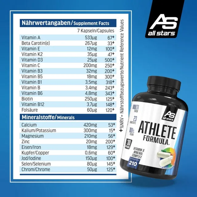 AllStars Athlete Formula gélules 210 unités complexe vitamines vegan