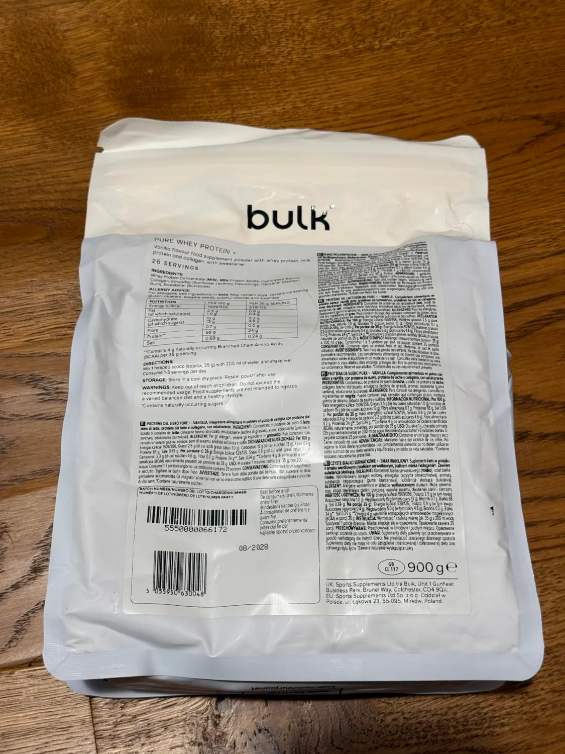Bulk Pure Whey Protein+ whey vanille 900 g 24 g