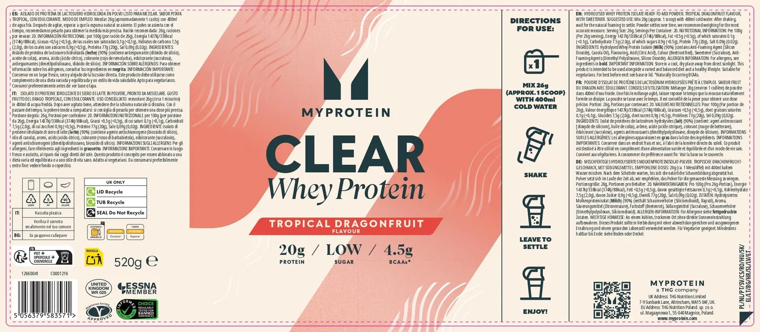 Myprotein Clear Whey Isolate 500 g canneberge et framboise