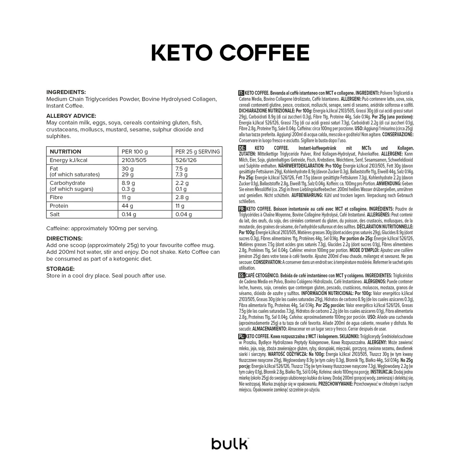 BULK Keto Coffee café instantané 500 g MCT