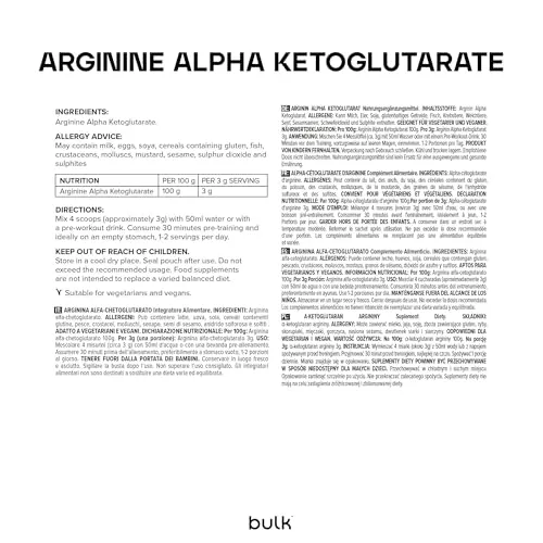 BULK Alpha cétoglutarate d’arginine AAKG 500 g en poudre