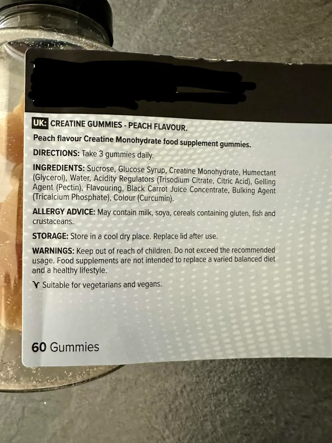 Bulk Gummies créatine pêche 60 gommes 1 g