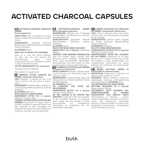 BULK Capsules de charbon actif 280 mg 60 gélules