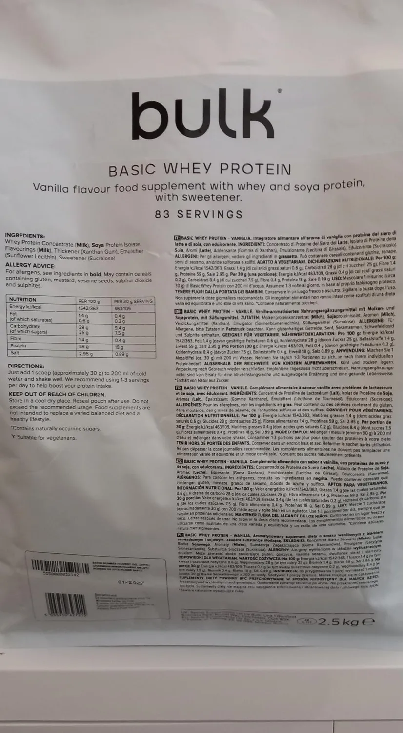 Bulk Basic protéine vanille 1,25 kg 41 portions