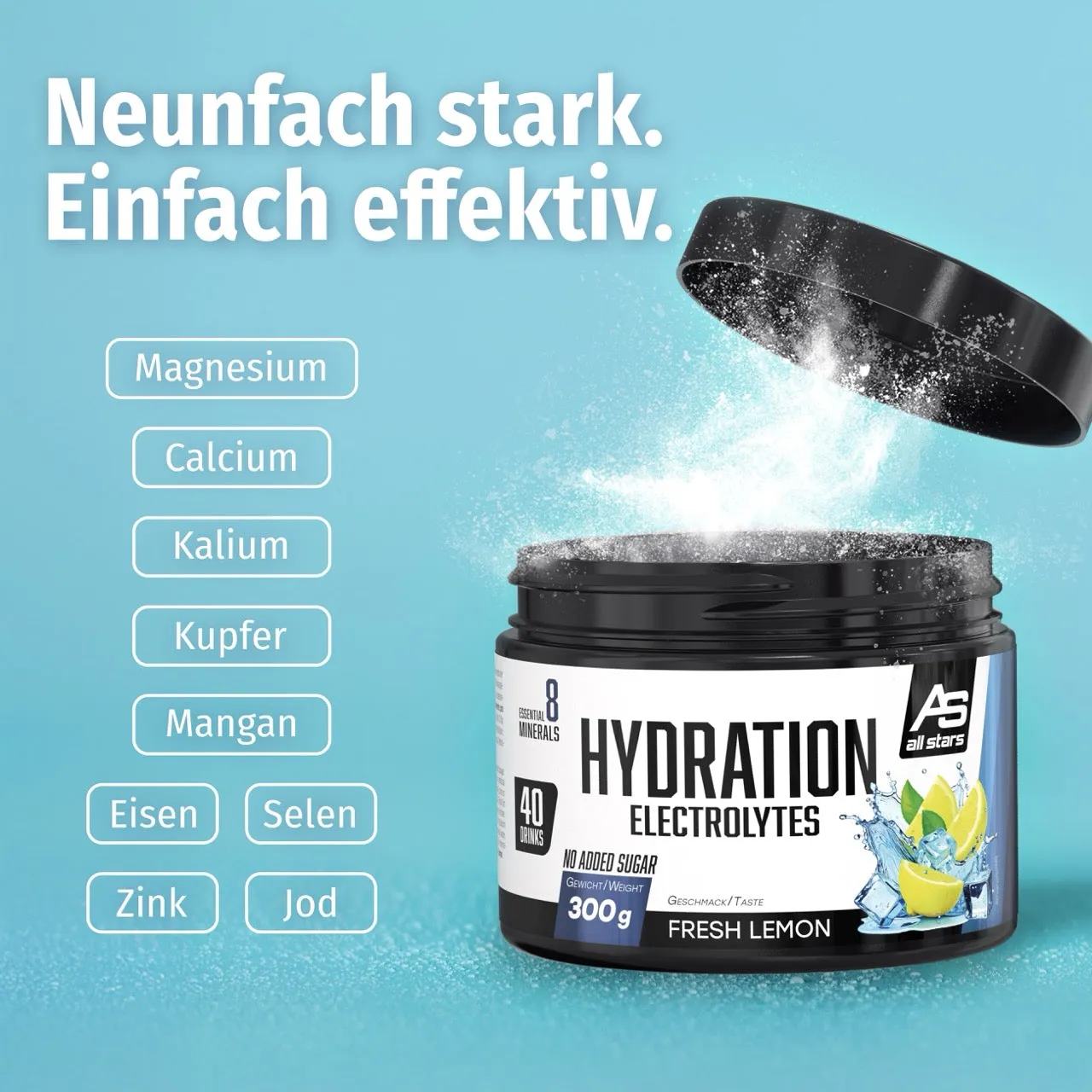 AllStars Hydration Electrolytes poudre 300 g citron sans sucre ajouté