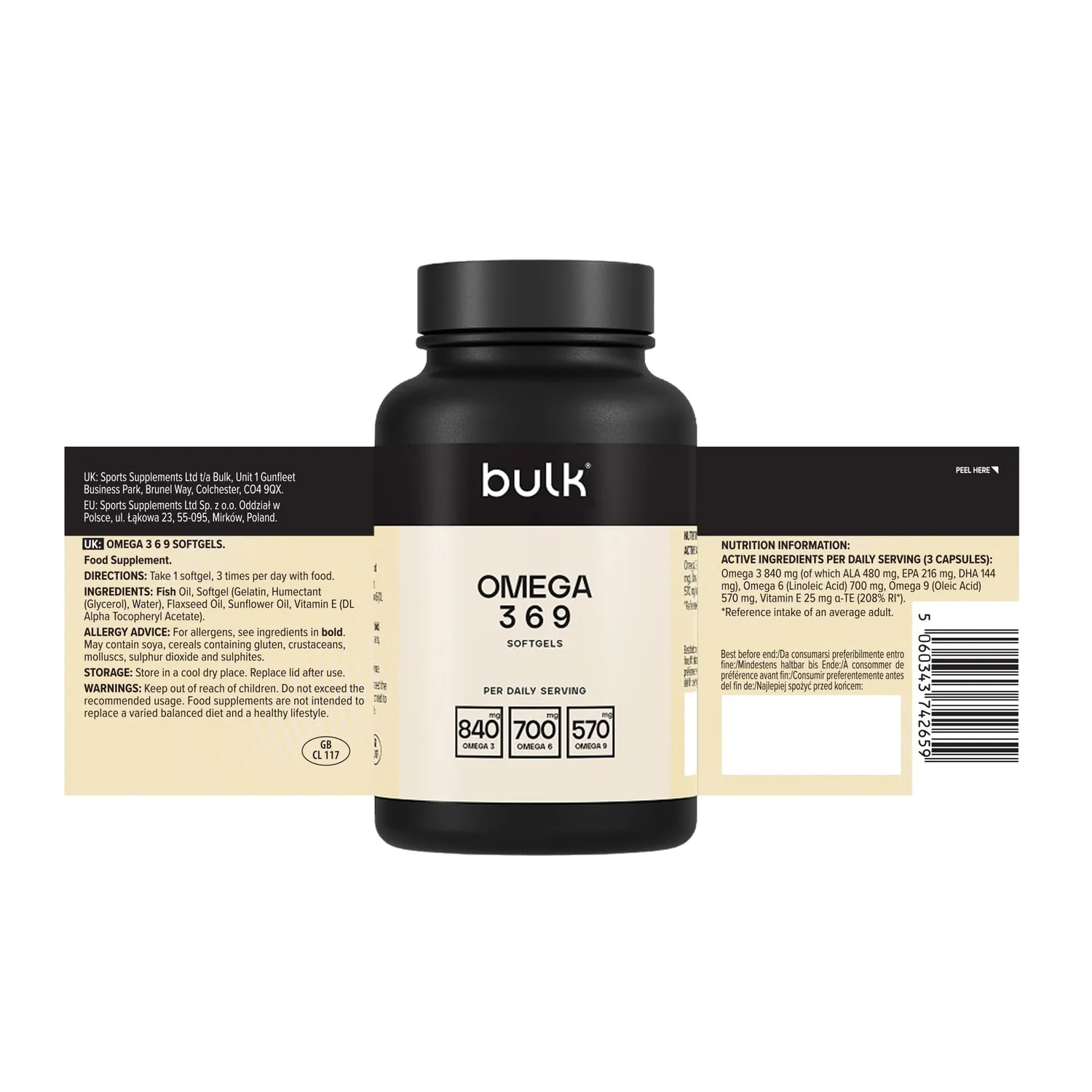 BULK Oméga 3 6 9 gélules 1000 mg 90 unités