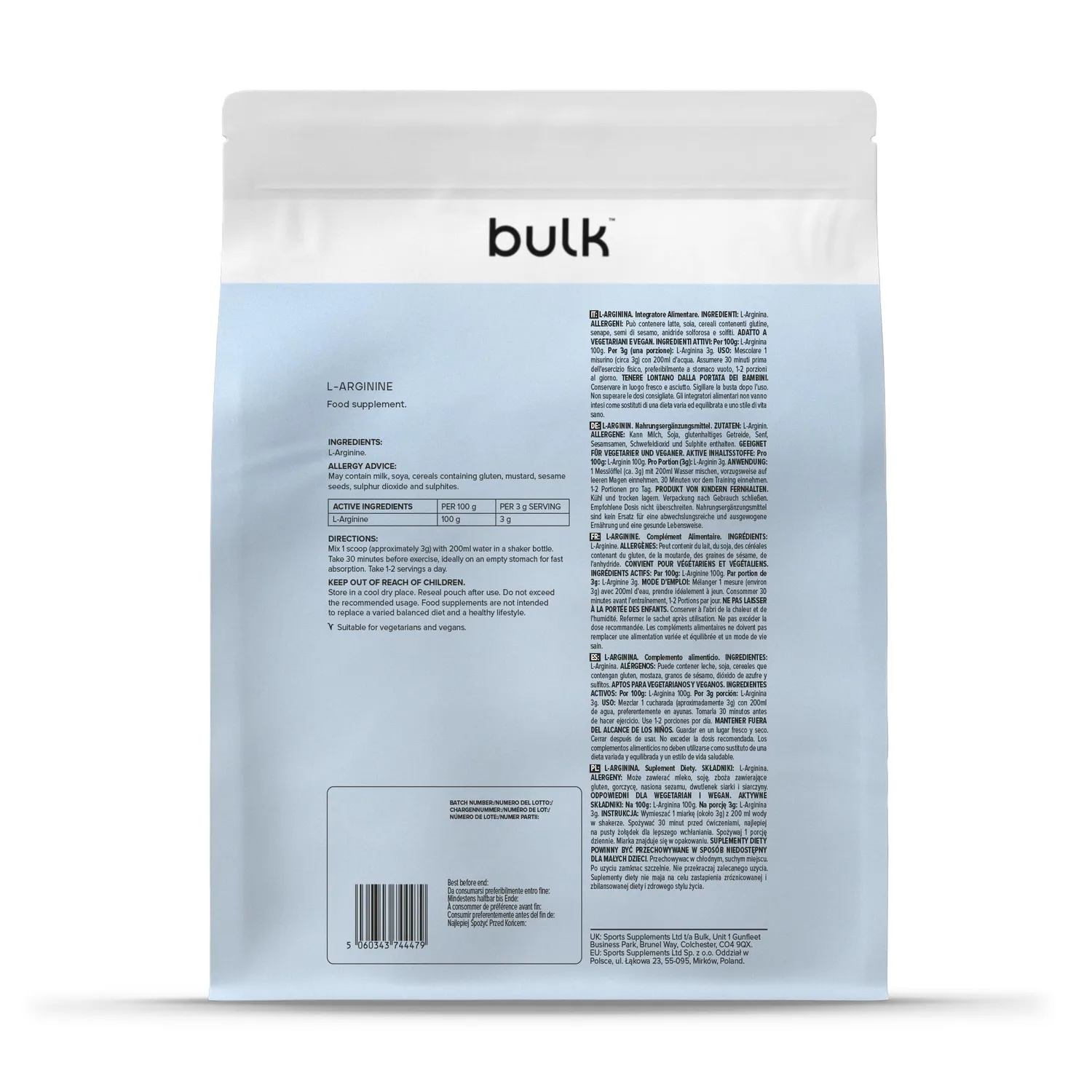 BULK L-arginine poudre 500 g pure