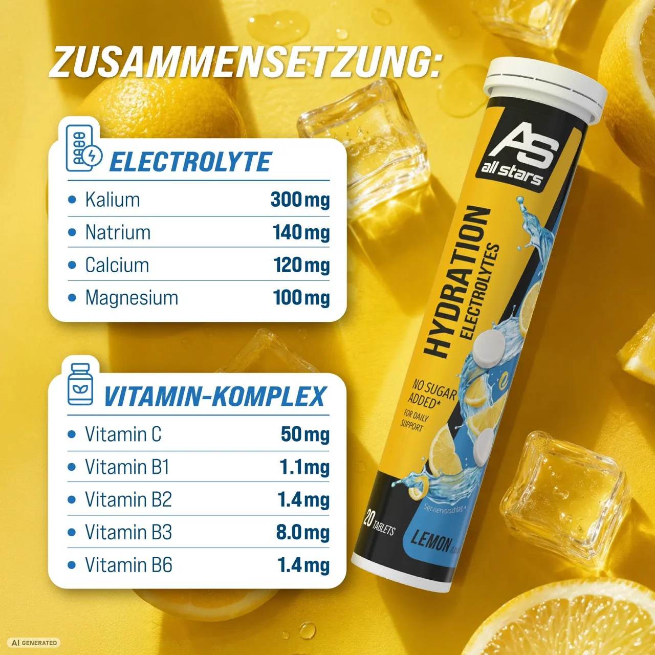 AllStars Hydration Electrolytes comprimés effervescents Lemon et Tropical 20 sans sucre ajouté