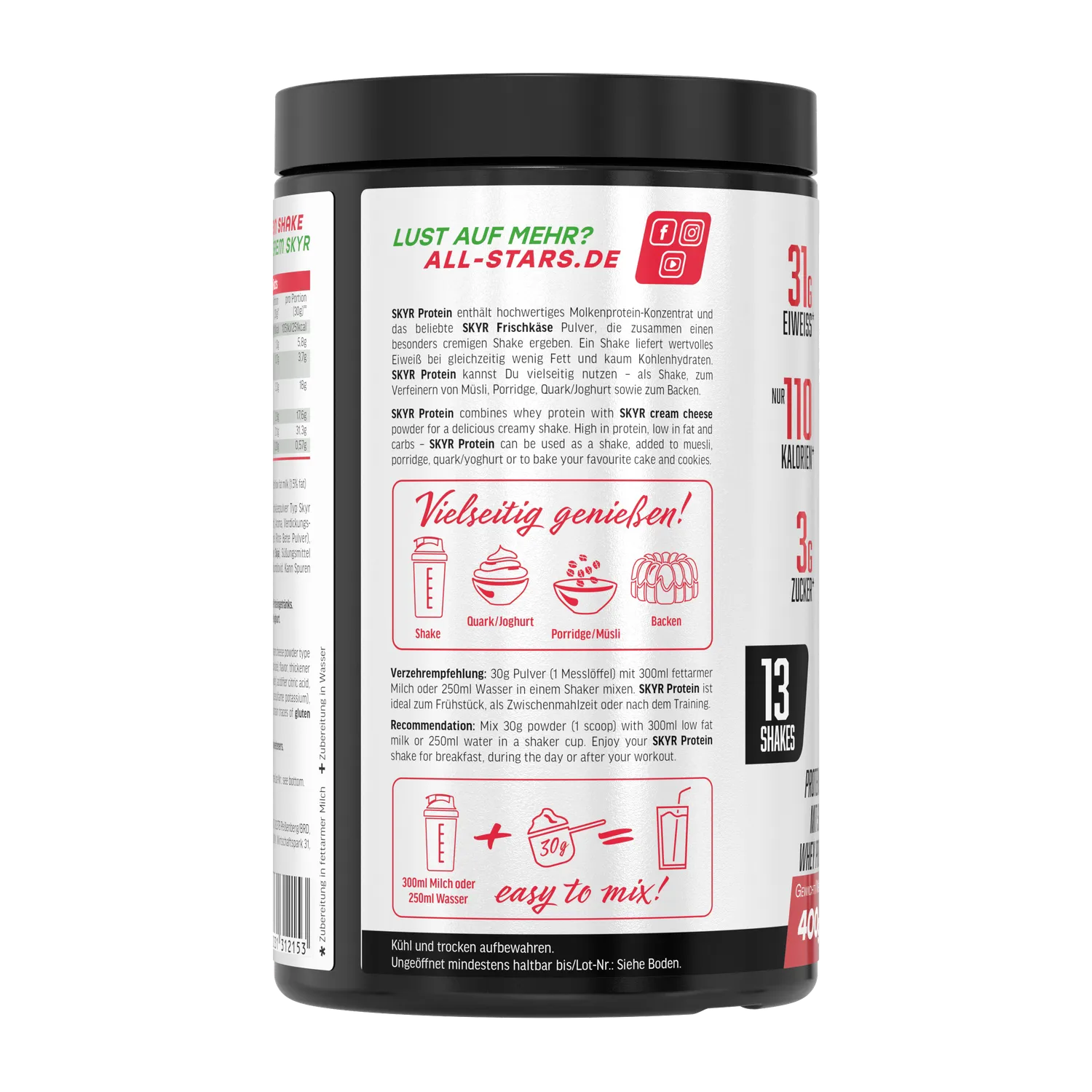 AllStars Skyr Protein poudre 400 g fraise-yoghurt crémeuse