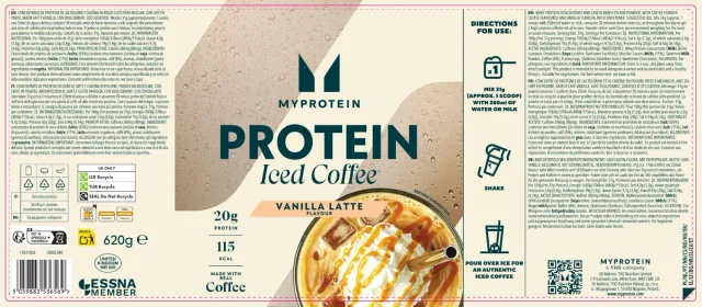 Myprotein Café Glacé Protéiné poudre Vanille Iced Latte 20 doses caféiné