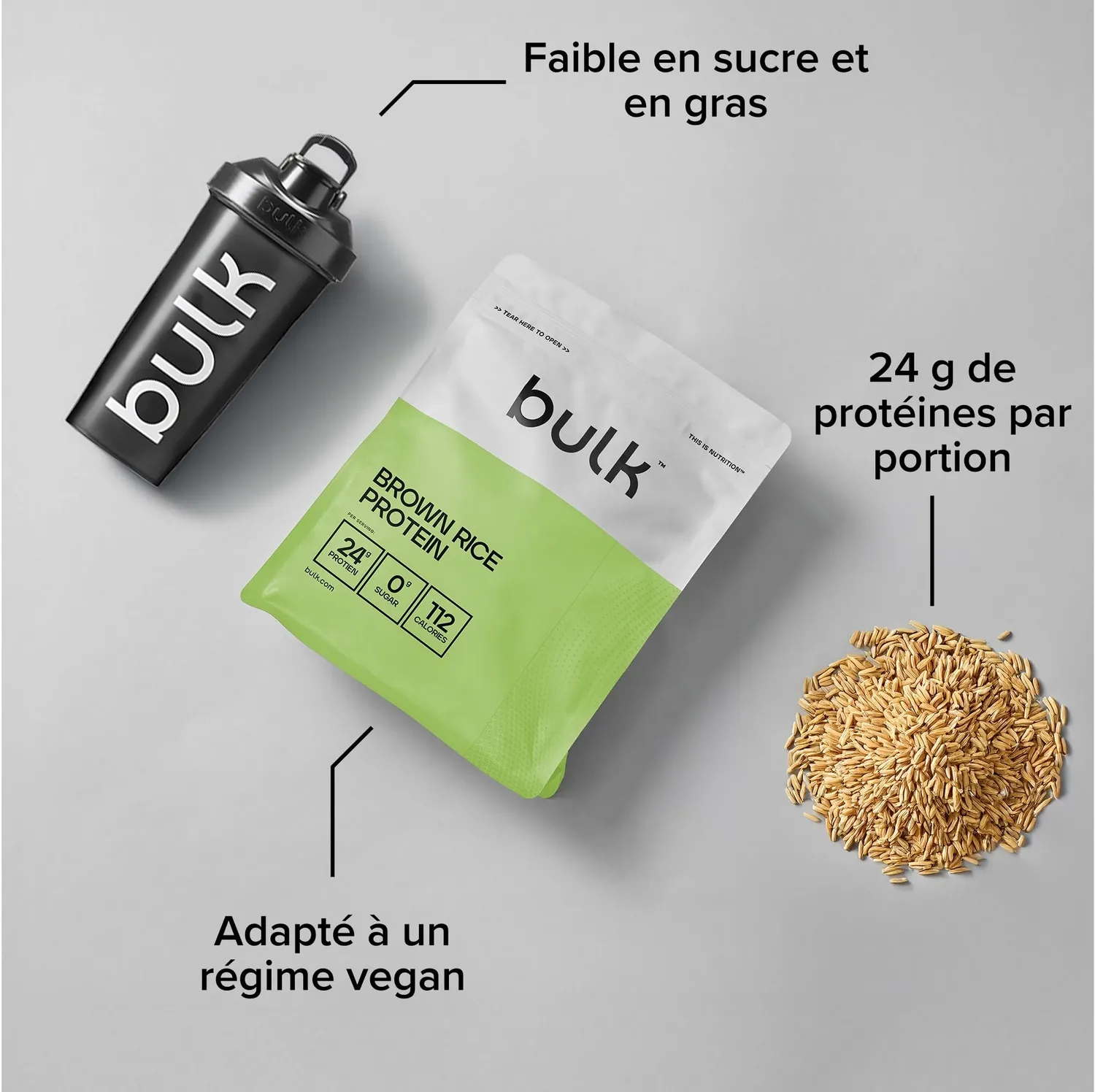 BULK protéine de riz brun poudre 2,5 kg non aromatisée