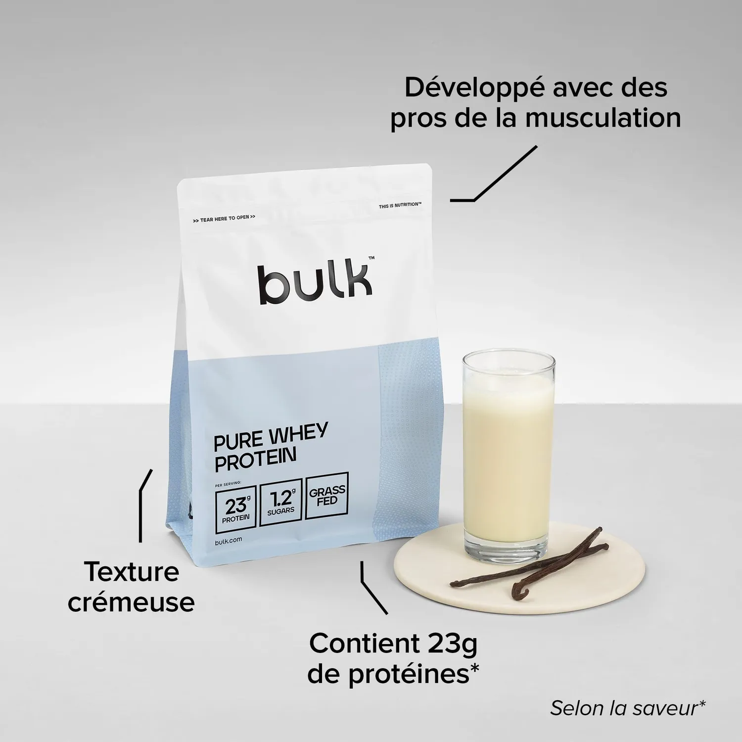 BULK Pure Whey protéine en poudre 1 kg Vanille moins sucrée