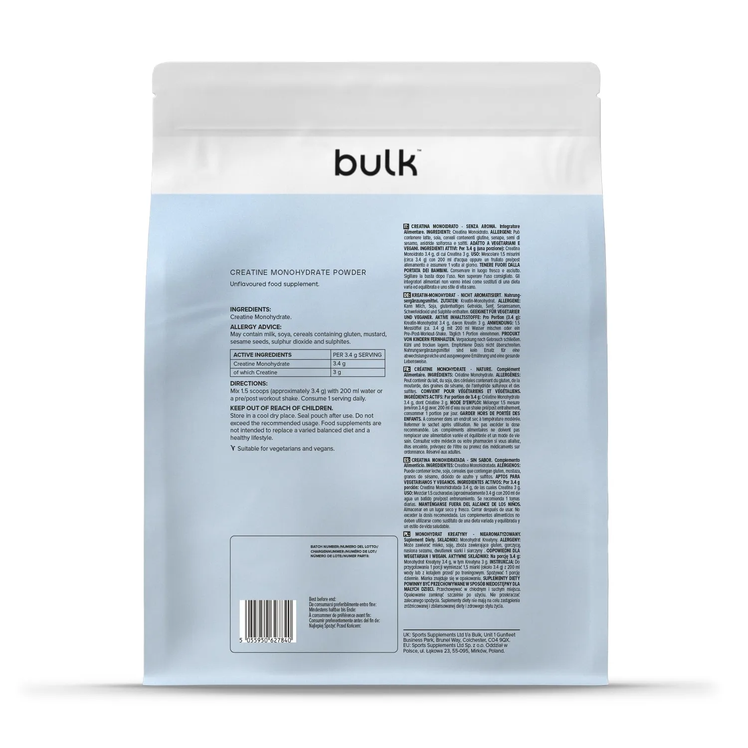 Bulk Créatine Monohydrate poudre 100 g sans saveur micronisée