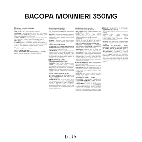 Bulk Bacopa Monnieri gélules 350 mg standardisé bacosides