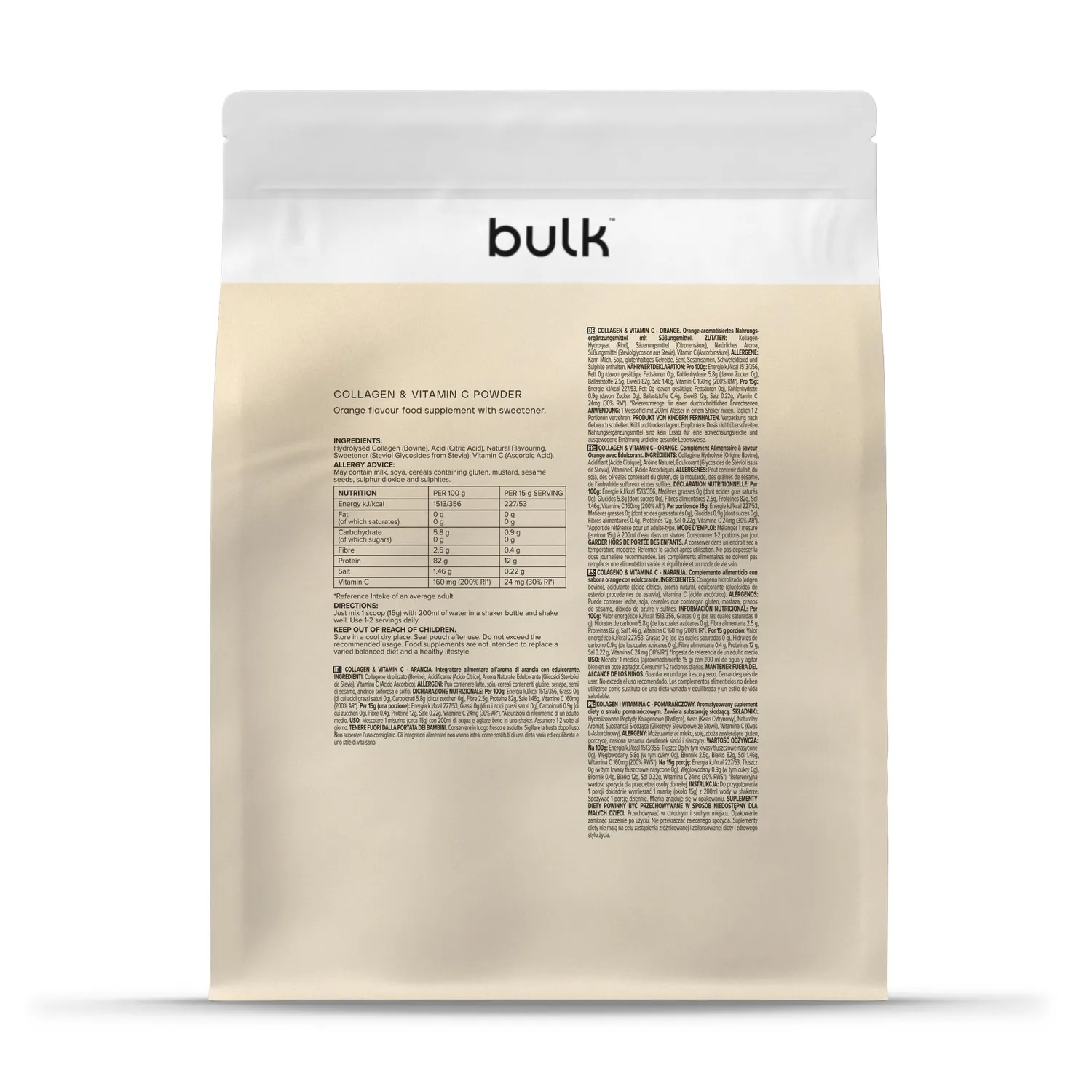 BULK Collagène et Vitamine C poudre orange 500 g collagène bovin