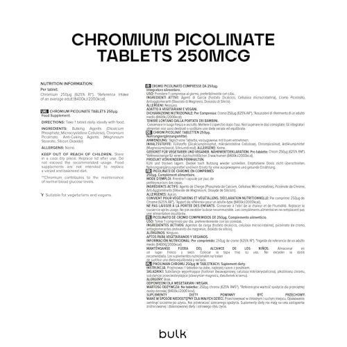BULK picolinate de chrome 250 mcg comprimés 180 unités