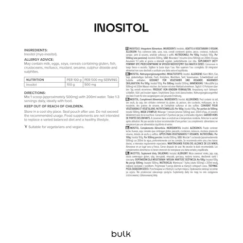 BULK Inositol en poudre 500 g sans arôme 500 mg myo-inositol