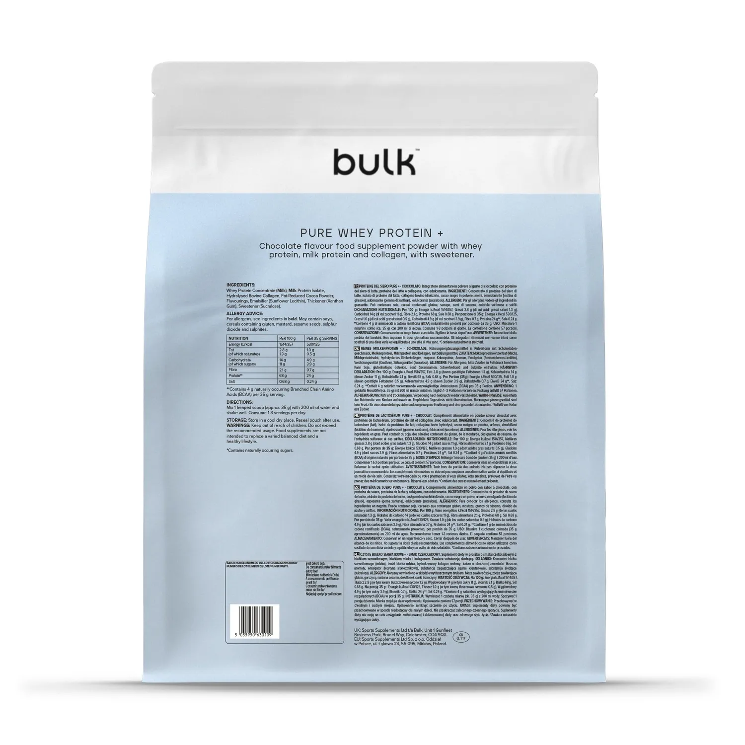 Bulk Pure Whey Protein+ whey vanille 900 g 24 g