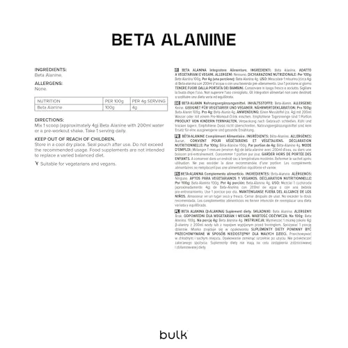 BULK Bêta-Alanine en poudre 500 g sans arôme 4 g par portion