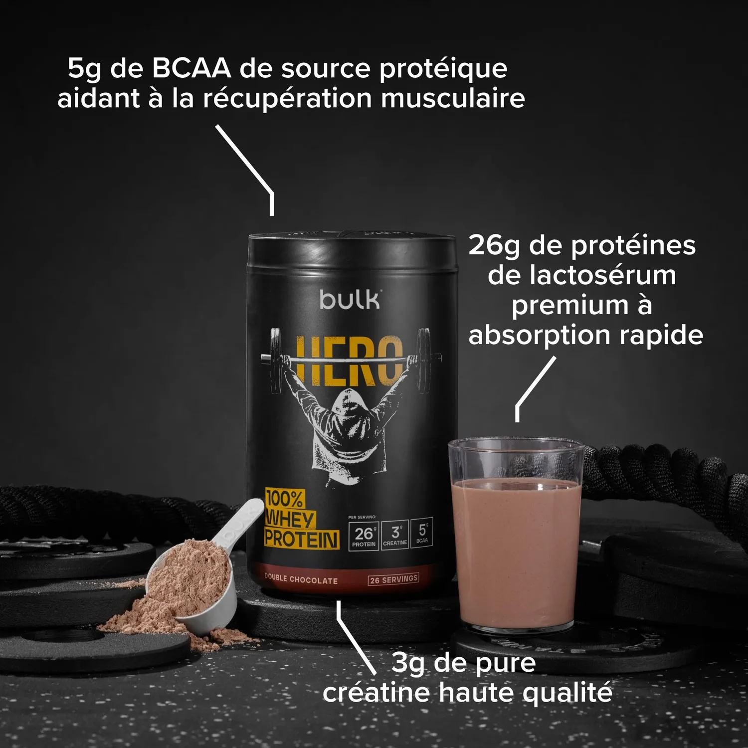 BULK Hero 100% Whey protéine poudre 910 g Double Chocolat créatine