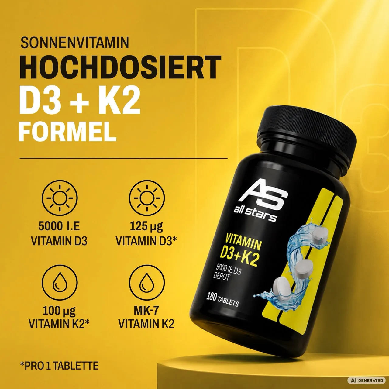 AllStars Vitamin D3+K2 comprimés dépôt 180 comprimés