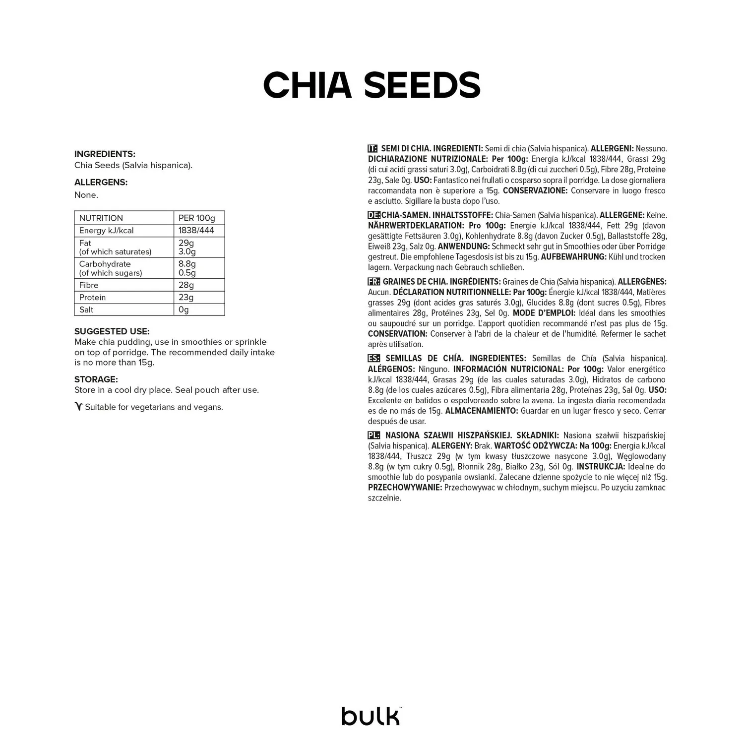 BULK Graines de chia graines alimentaires riches en protéines