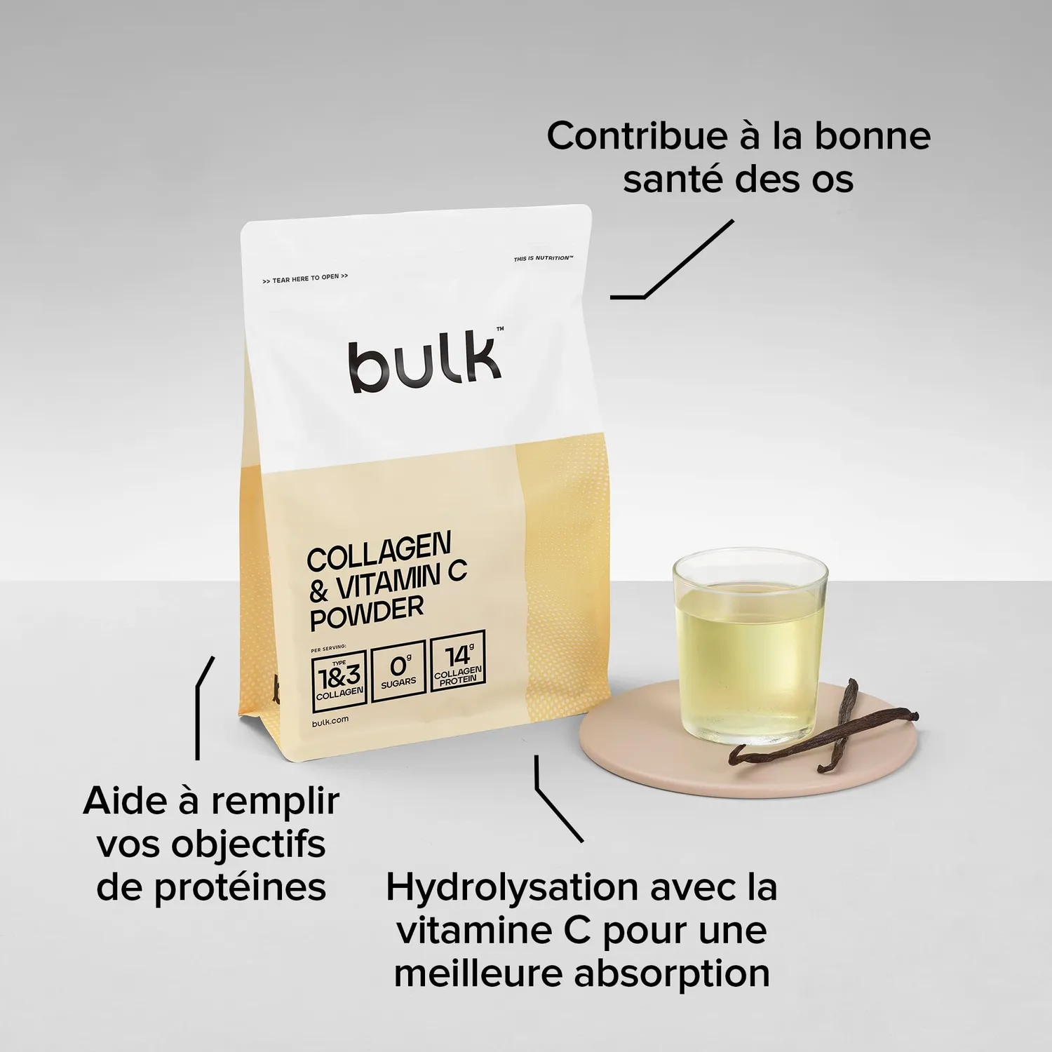 BULK Collagène et Vitamine C poudre orange 500 g collagène bovin