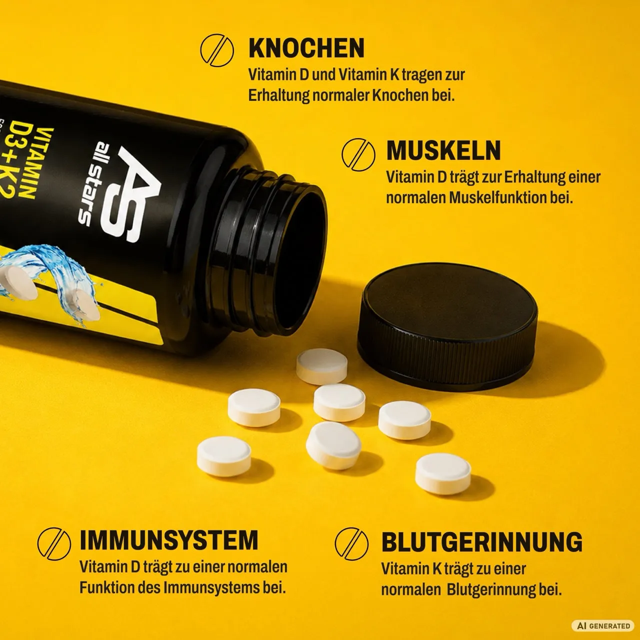 AllStars Vitamin D3+K2 comprimés dépôt 180 comprimés