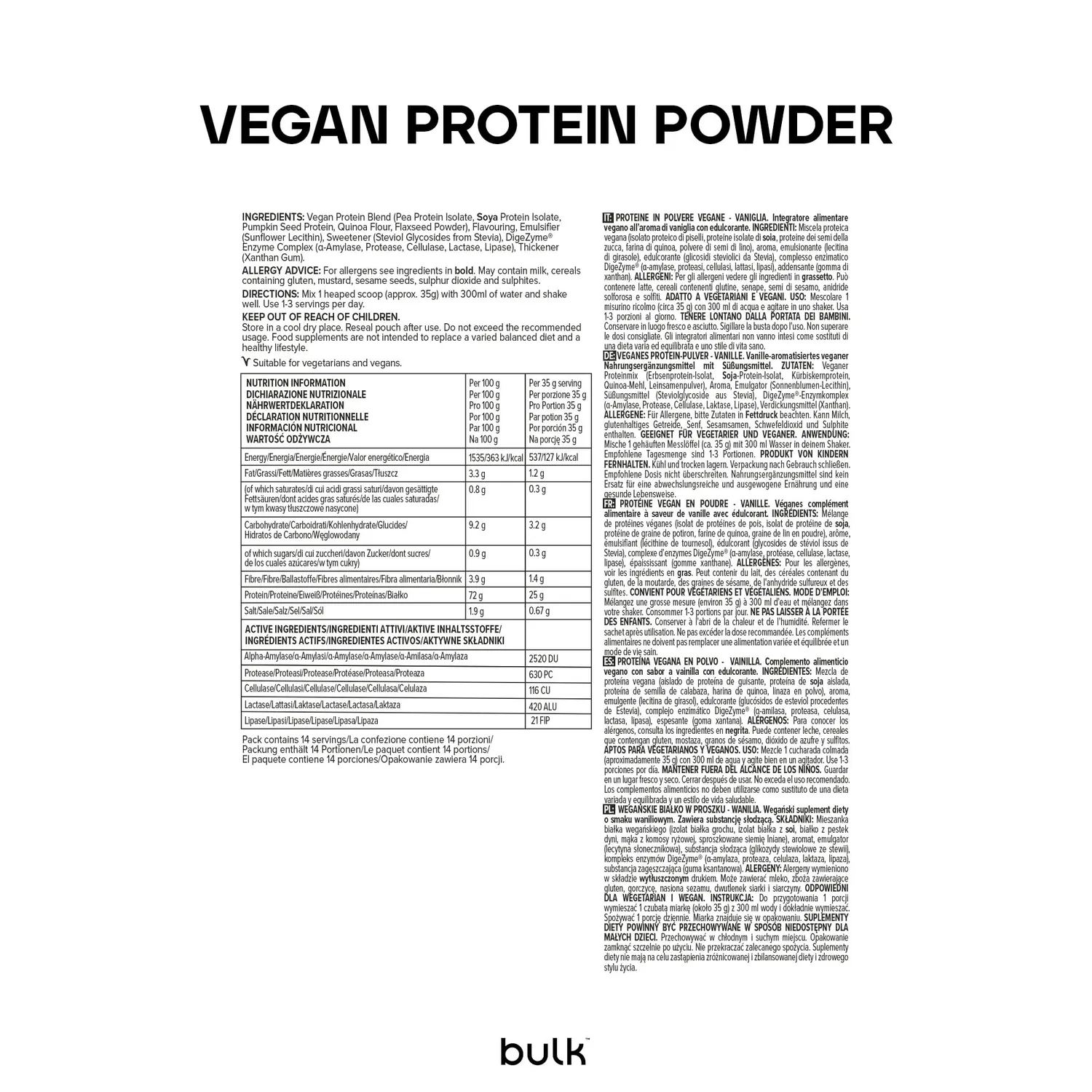 BULK Vegan Protein Powder poudre protéinée vanille 2,5 kg