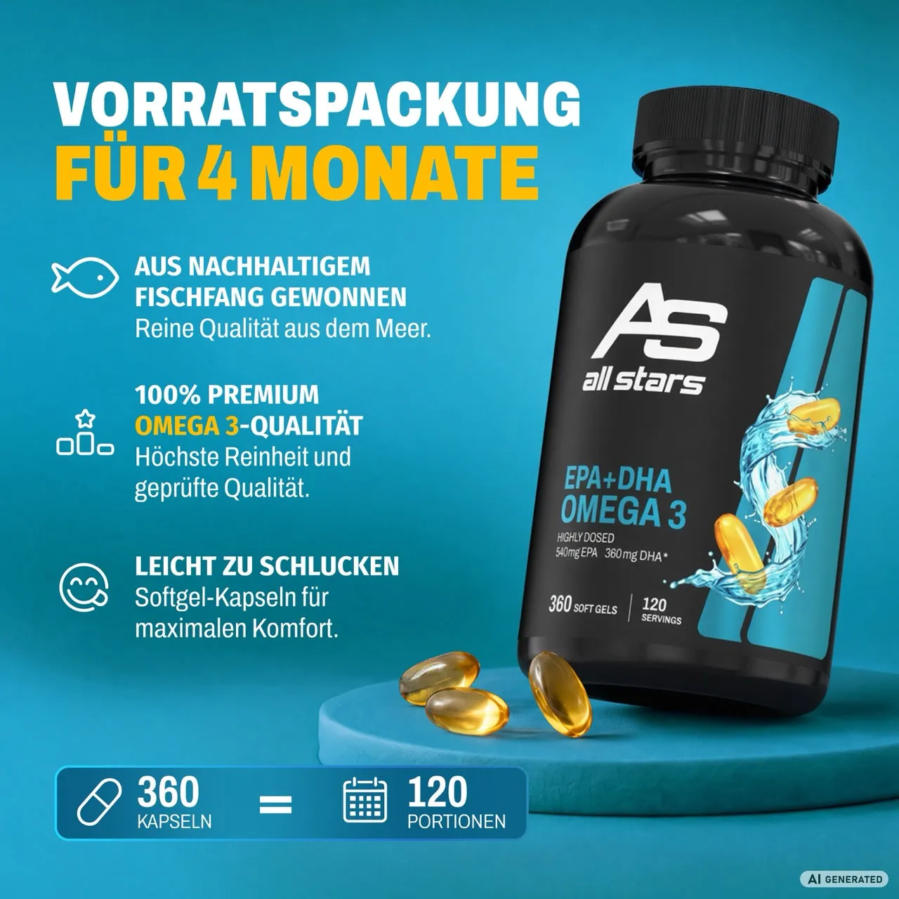 AllStars Omega 3 gélules huile de poisson 360 gélules