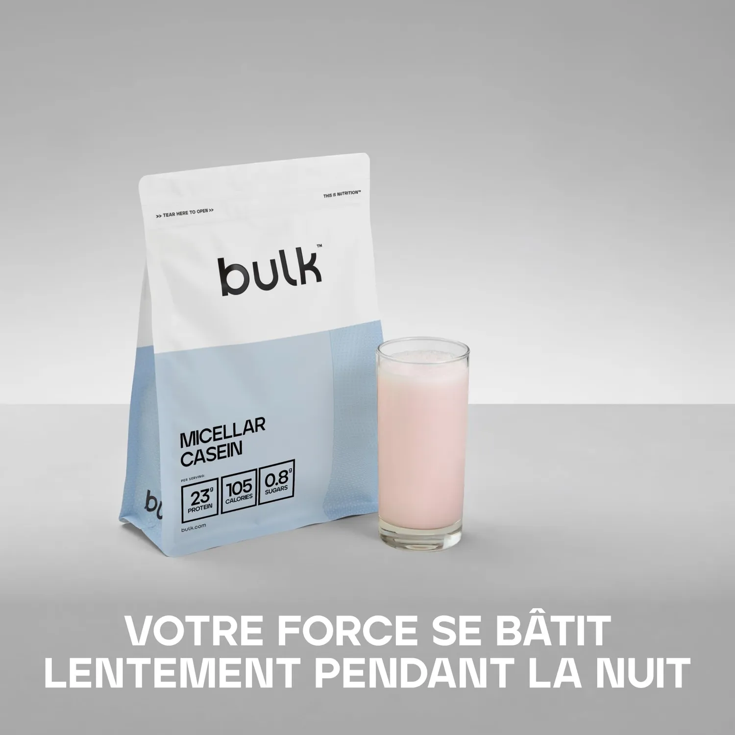 BULK Caséine Micellaire protéine fraise 500 g assimilation lente