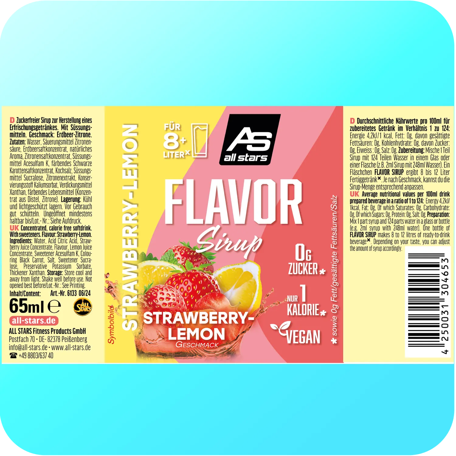 AllStars Flavor sirop Strawberry-Lemon 65 ml sans sucre