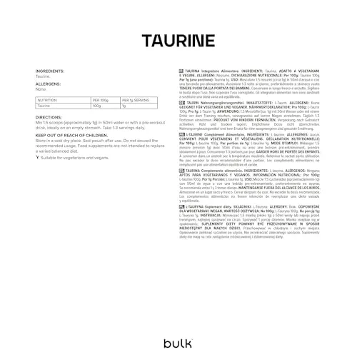BULK Taurine pure en poudre 500 g acide aminé