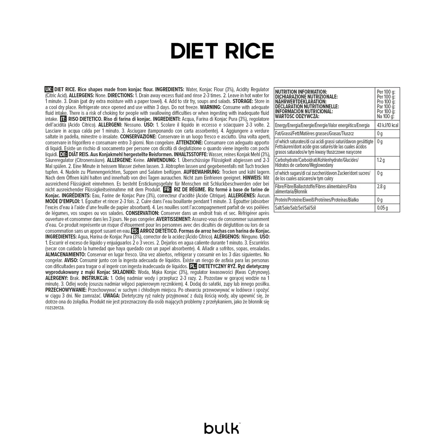 BULK Riz diététique au konjac 200 g hypocalorique
